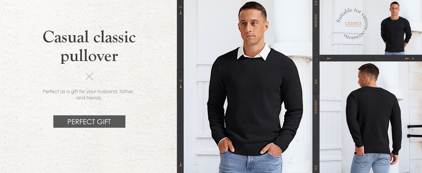 Mens Pullover Sweater Soft Lightweight Casual Classic Crewneck Knitwear Sweaters with Ribbing Edge Light Camel-Xxl