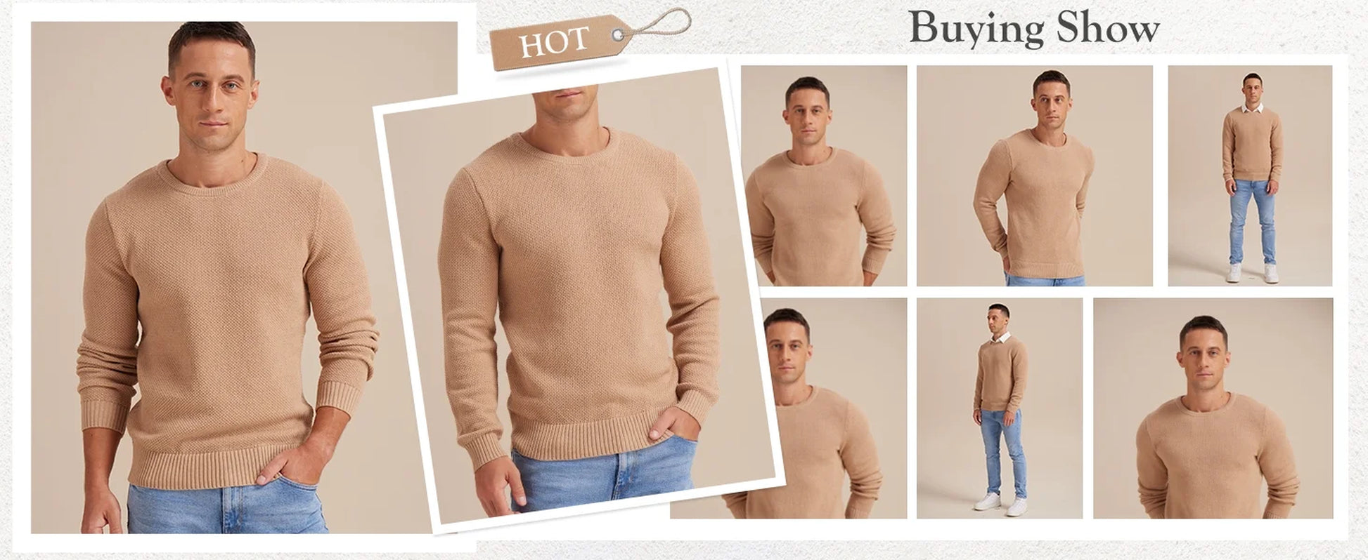 Mens Pullover Sweater Soft Lightweight Casual Classic Crewneck Knitwear Sweaters with Ribbing Edge Light Camel-Xxl