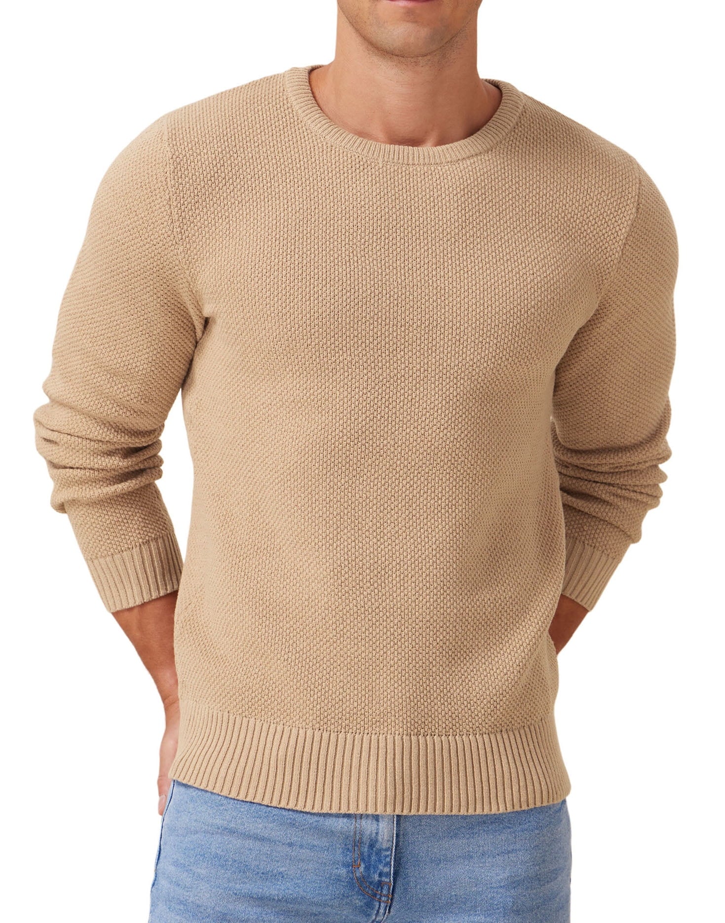 Mens Pullover Sweater Soft Lightweight Casual Classic Crewneck Knitwear Sweaters with Ribbing Edge Light Camel-Xxl