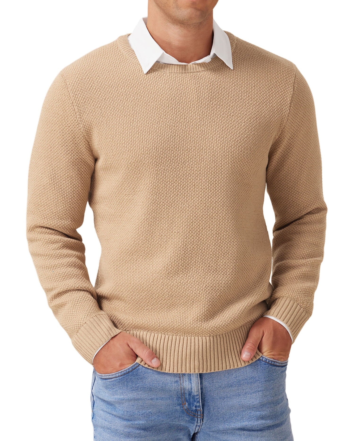 Mens Pullover Sweater Soft Lightweight Casual Classic Crewneck Knitwear Sweaters with Ribbing Edge Light Camel-Xxl