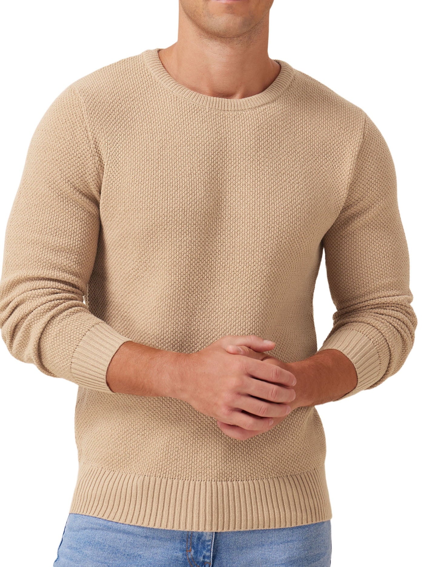 Mens Pullover Sweater Soft Lightweight Casual Classic Crewneck Knitwear Sweaters with Ribbing Edge Light Camel-Xxl