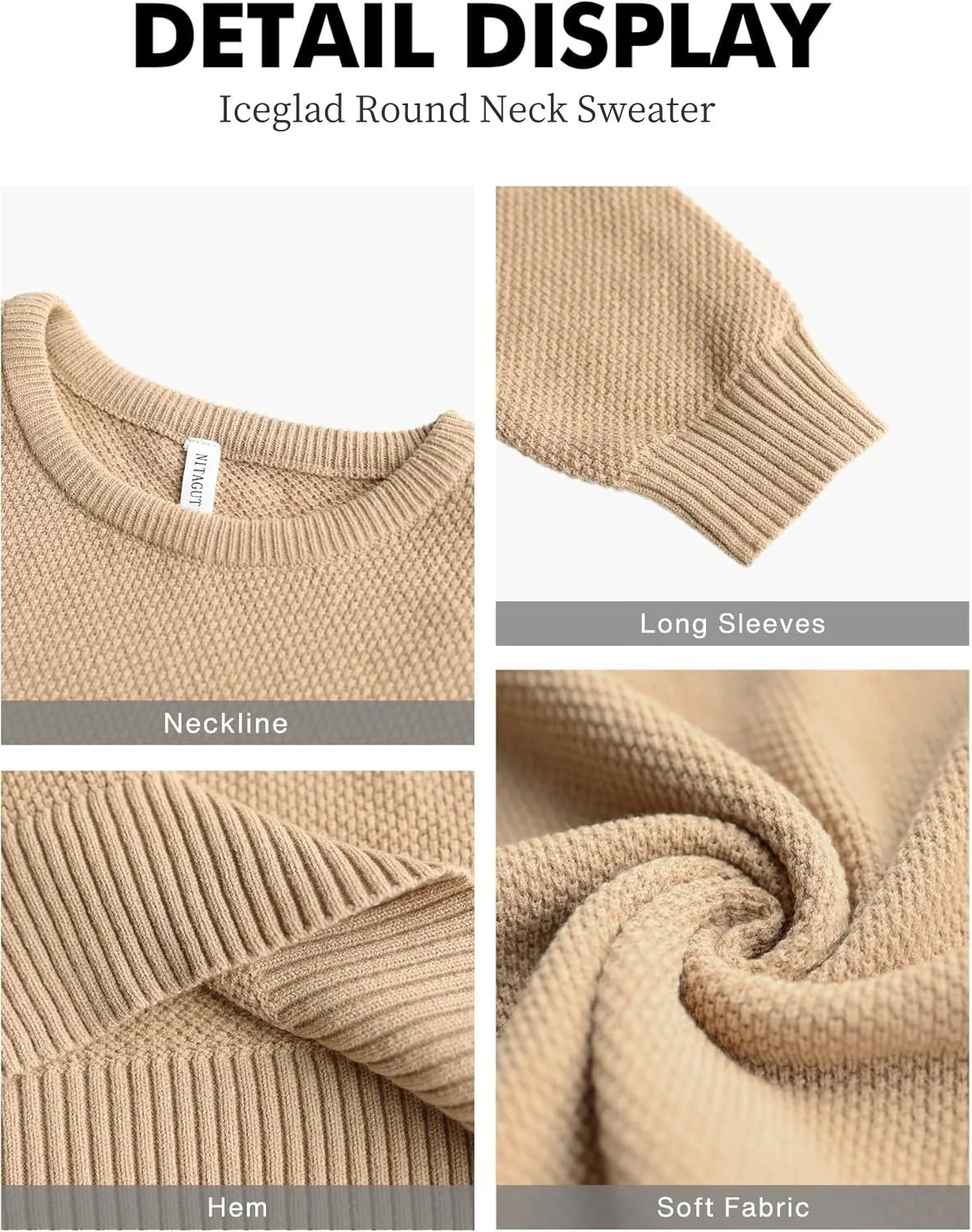 Mens Pullover Sweater Soft Lightweight Casual Classic Crewneck Knitwear Sweaters with Ribbing Edge Light Camel-Xxl